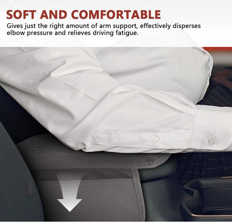ongfuwu Car Center Console Cover, 12"×7.87" Waterproof Leather Auto Armrest Cover Protector with 2 Pocket, Comfortable Arm Rest Box Cushion Pad, Universal Interior Car Accessories (Gray) - Image 4